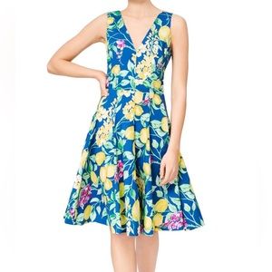 NWOT BETSEY JOHNSON Lemon-Print Fit & Flare Dress size 6